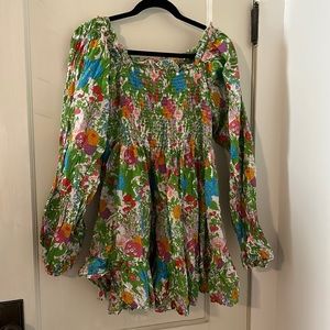 Mille smocked long sleeve floral minidress M